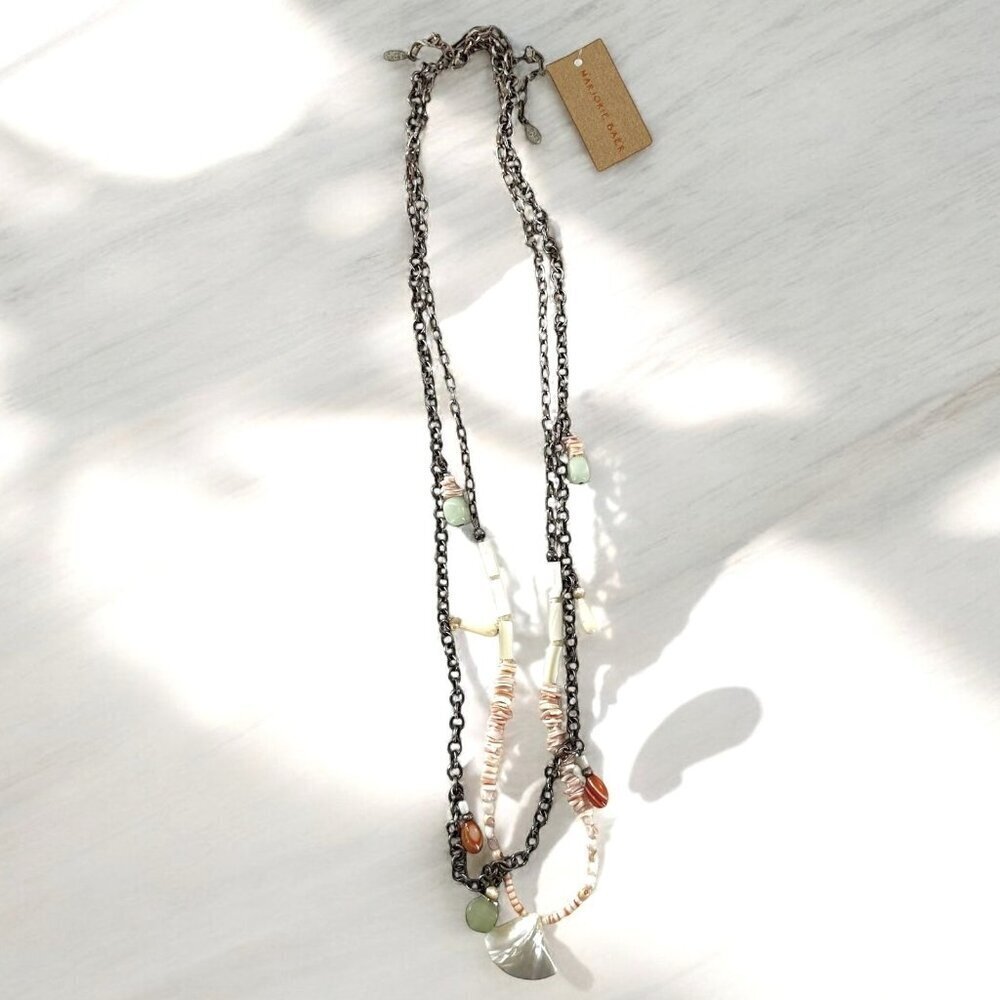 NEW Marjorie Baer Two Boho Beaded Stone and Shell Handmade Necklaces